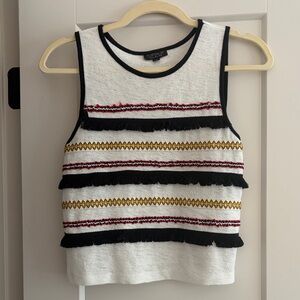 Topshop Women's Textured Striped Crop Top - White, Black, Gold, Red